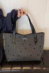 Polyester Bow Polka Dot Tote Bag - Trendsi