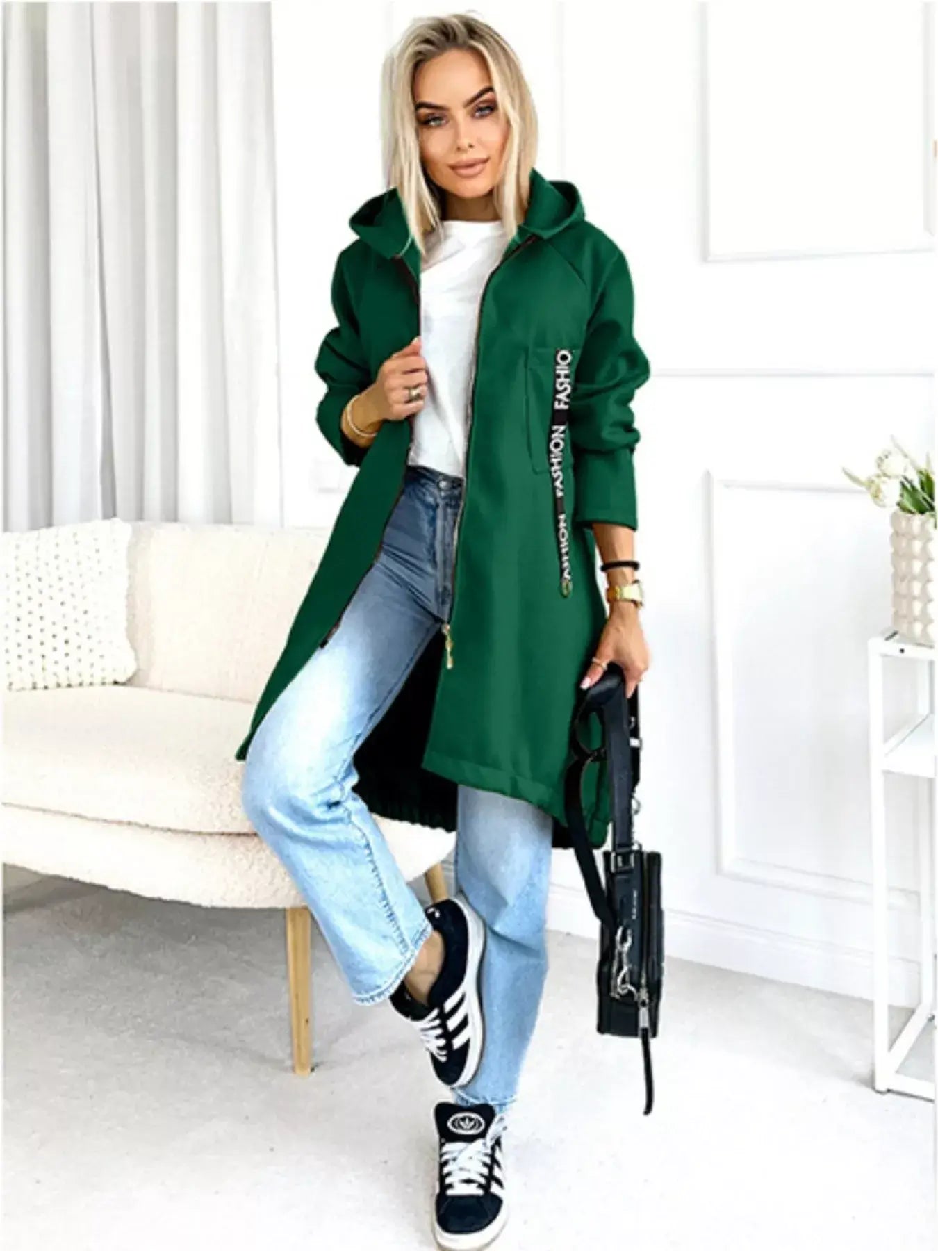 Full Size Zip Up Longline Hooded Outerwear Plus Size - Trendsi - Flyclothing LLC