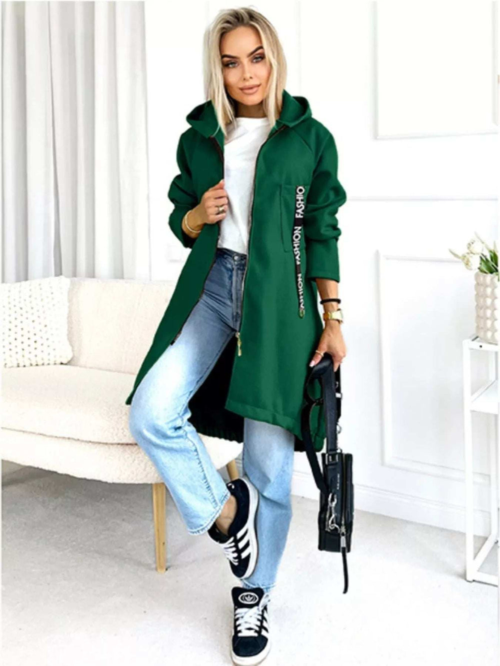 Full Size Zip Up Longline Hooded Outerwear Plus Size - Trendsi - Flyclothing LLC