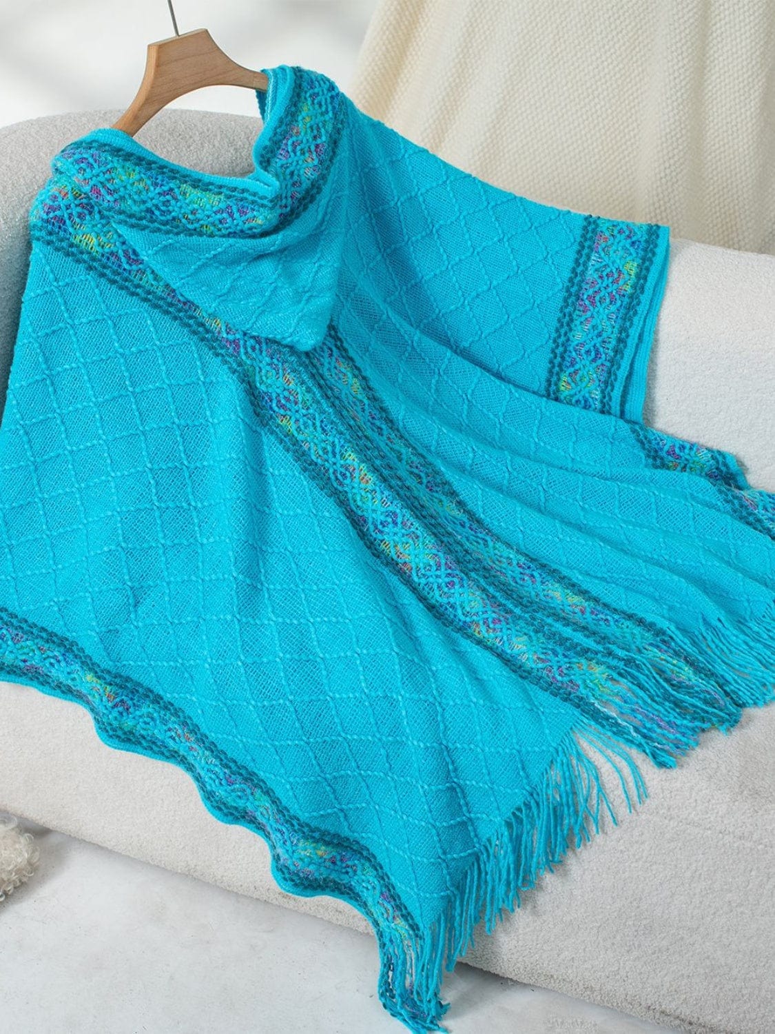 Fringe Half Sleeve Hooded Poncho - Trendsi