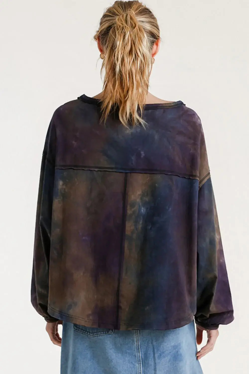 Umgee Full Size Tie Dye Round Neck Long Balloon Sleeve Top Plus Size - Trendsi - Flyclothing LLC