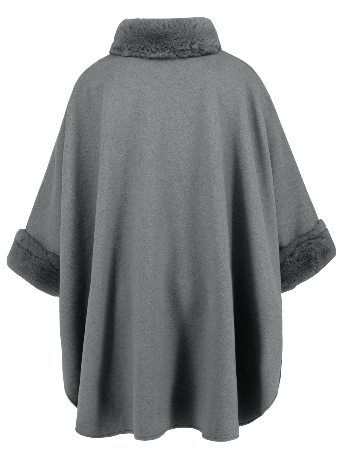 Fuzzy Trim Long Sleeve Poncho - Trendsi