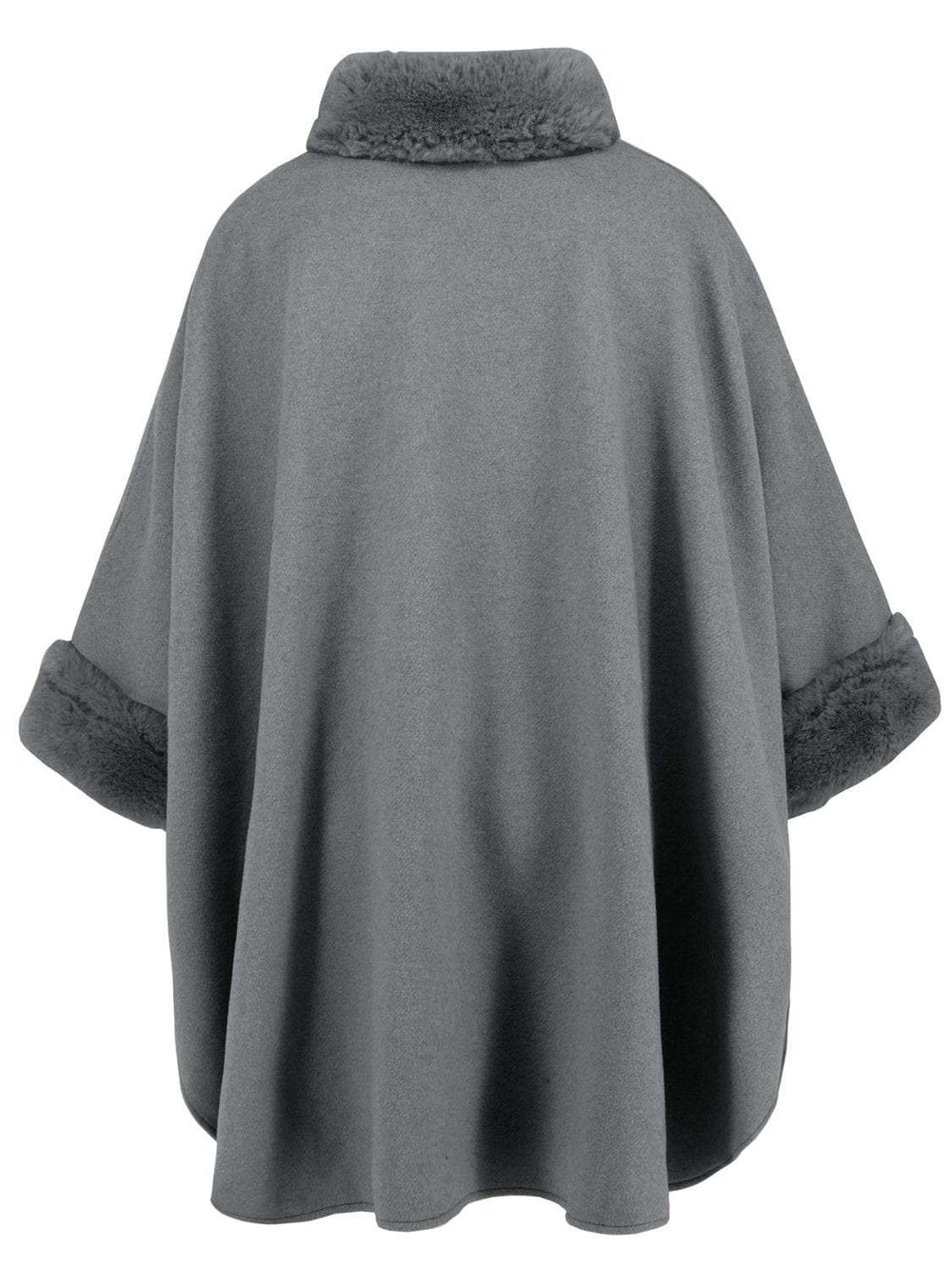 Fuzzy Trim Long Sleeve Poncho - Trendsi - Flyclothing LLC