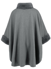 Fuzzy Trim Long Sleeve Poncho - Trendsi