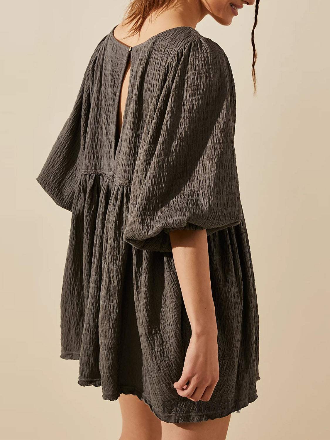 Cutout Textured Long Sleeve Mini Dress - Trendsi - Flyclothing LLC