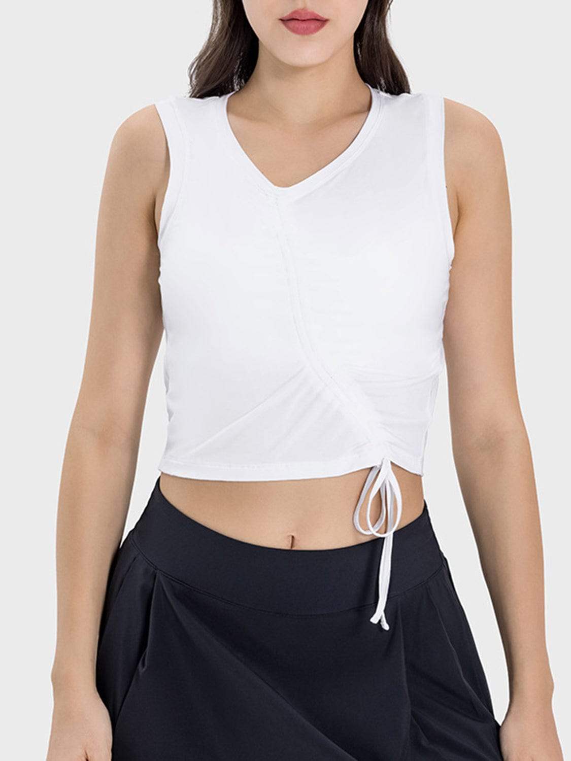 Drawstring Ruched Wide Strap Active Tank - Trendsi - Flyclothing LLC
