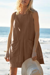 Lovelet Round Neck Sleeveless Romper with Pockets - Trendsi - Flyclothing LLC