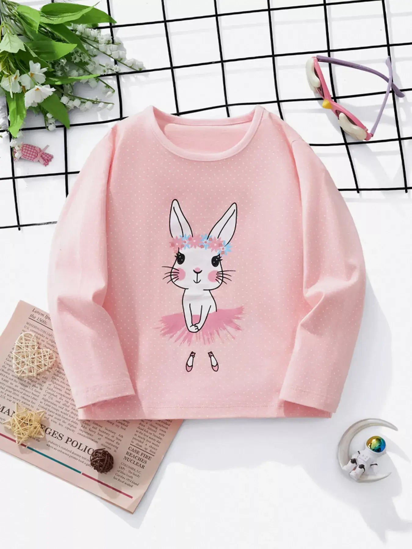 Children's Bunny Ballerina Graphic Long Sleeve T-Shirt - Trendsi - Flyclothing LLC
