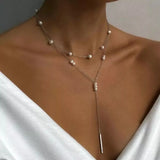 Double Layered Pearl Y-Shaped Necklace - Trendsi - Flyclothing LLC