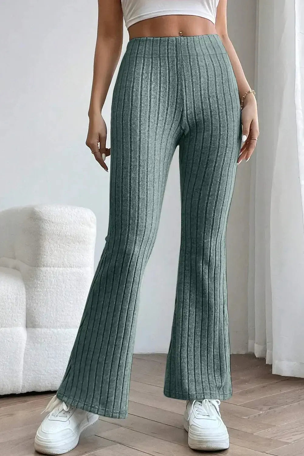 Basic Bae Full Size Ribbed High Waist Flare Pants - ShopBasicbae - Flyclothing LLC
