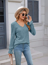 Lace Detail V-Neck Long Sleeve T-Shirt - Trendsi - Flyclothing LLC