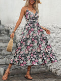 Smocked Printed Halter Neck Midi Dress - Trendsi