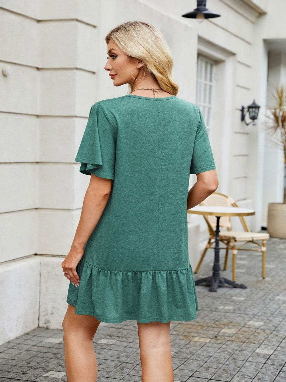 Round Neck Short Sleeve Mini Dress - Trendsi - Flyclothing LLC