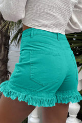 Raw Hem High Waist Denim Shorts - Trendsi - Flyclothing LLC