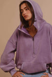BiBi Stitch Detailed Elastic Hem Half Zip Fleece Hoodie - Trendsi - Flyclothing LLC