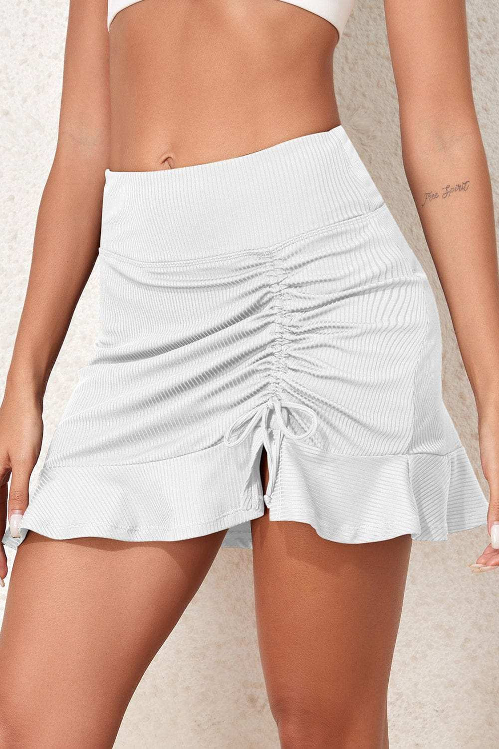 Ruched Elastic Waist Swim Skirt - Trendsi - Flyclothing LLC