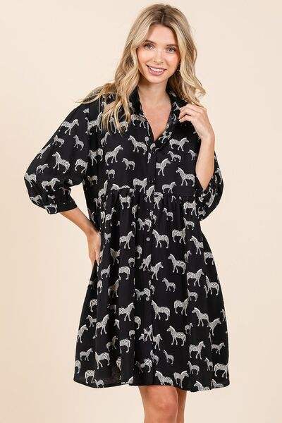 Mittoshop Zebra Print Button Down Shirt Mini Dress - Trendsi - Flyclothing LLC