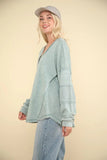 VERY J Washed V-Neck Exposed Seam Knit Top - Trendsi