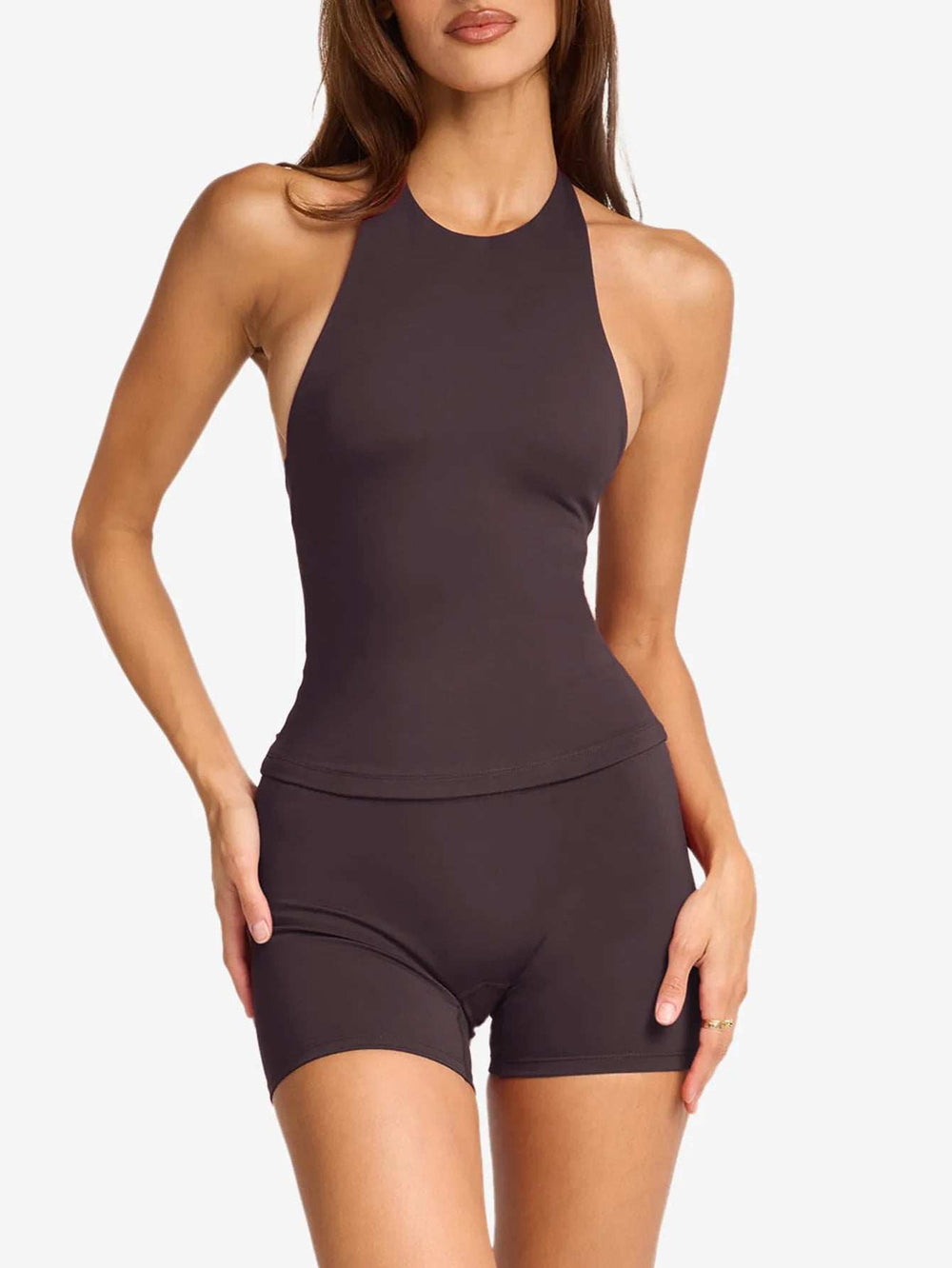 Halter Neck Cami and Shorts Active Set - Trendsi - Flyclothing LLC