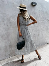 Ruffled Surplice Printed Cap Sleeve Dress - Trendsi - Flyclothing LLC