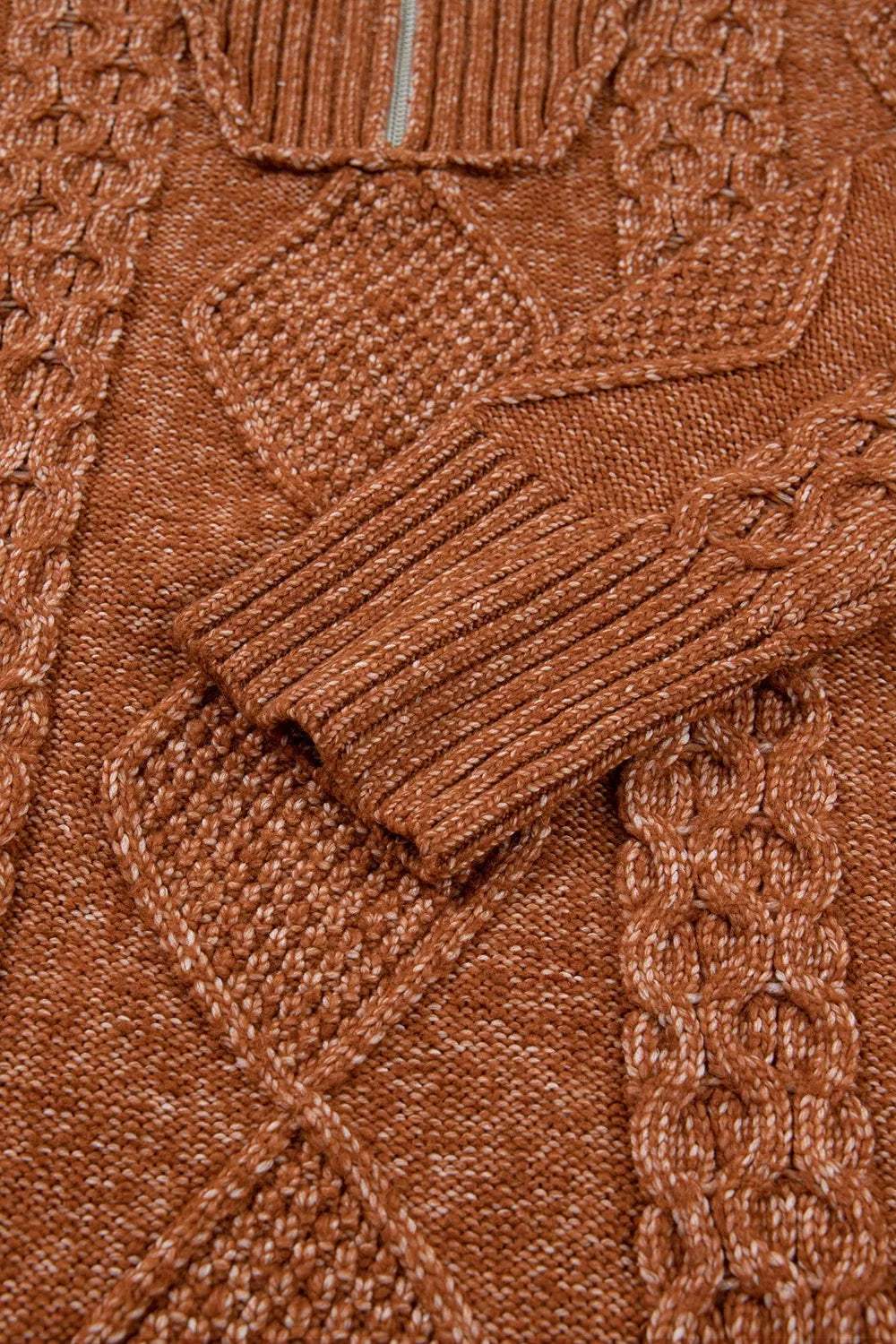 Zip-Up Cable Knit Drop Shoulder Sweater Dress - Trendsi - Flyclothing LLC