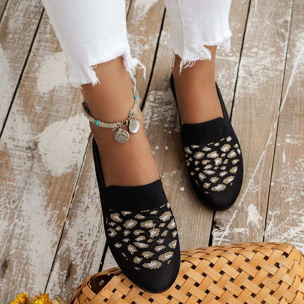 Leopard Mesh Round Toe Flat Slip-Ons - Trendsi - Flyclothing LLC