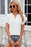 Eyelet Notched Flutter Sleeve T-Shirt - Trendsi - Flyclothing LLC