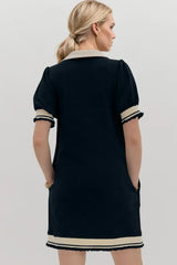 Oh Frill Contrast Trim Johnny Collar Short Sleeve Mini Dress - Trendsi - Flyclothing LLC
