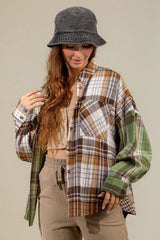 Plaid Collared Neck Long Sleeve Shirt - Trendsi