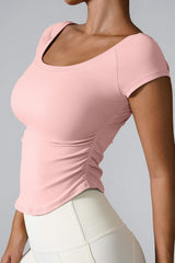 Round Neck Short Sleeve Active T-Shirt - Trendsi - Flyclothing LLC