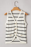 Stripe Button Down V-Neck Sweater Vest - Trendsi