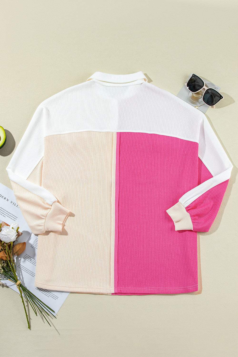 Pocketed Contrast Long Sleeve Sweatshirt - Trendsi - Flyclothing LLC
