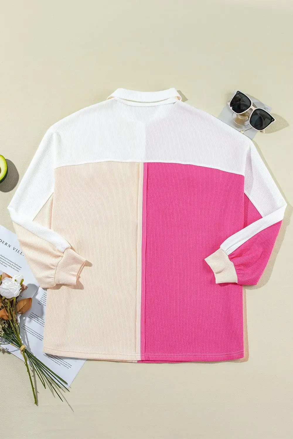 Pocketed Contrast Long Sleeve Sweatshirt - Trendsi - Flyclothing LLC