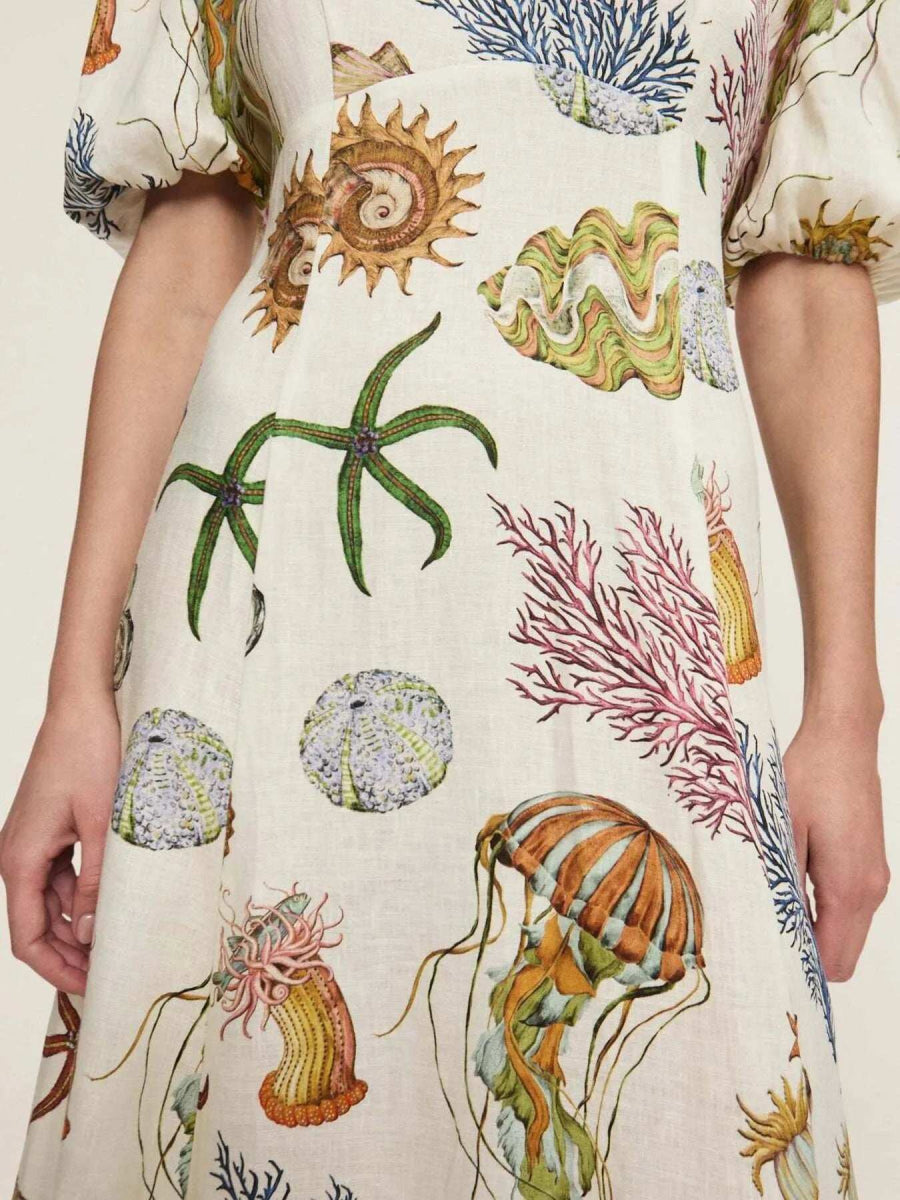 Printed Round Neck Puff Sleeve Dress - Trendsi - Flyclothing LLC