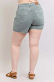Judy Blue Full Size Hw Garment Dyed & Back Pkt Embroidery Shorts Plus Size - Trendsi - Flyclothing LLC