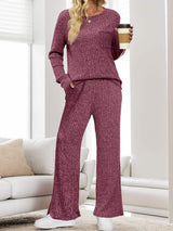 Round Neck Long Sleeve Top and Pants Set - Trendsi - Flyclothing LLC