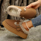 Fuzzy Trim Buckle Platform Slippers - Trendsi - Flyclothing LLC