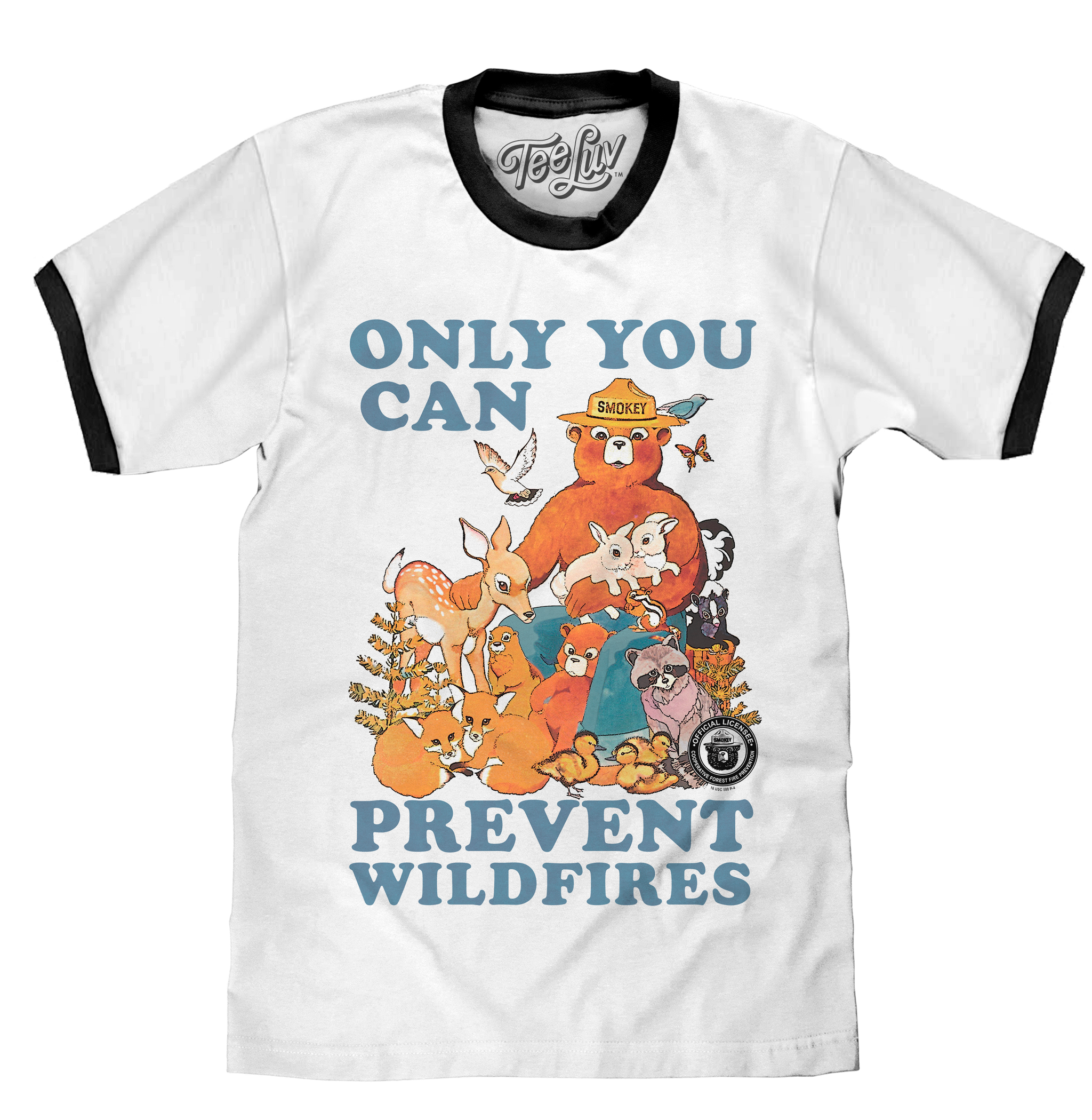 Smokey Bear Only You Can Prevent Wildfires Ringer T-Shirt - White and Black