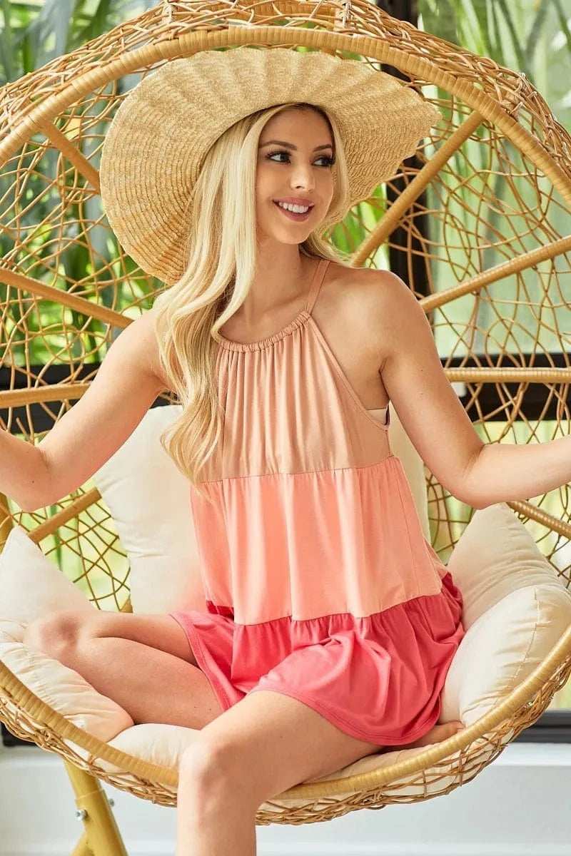 BiBi Rayon Span Jersey Color Block Tiered Halter Neck Cami - Trendsi - Flyclothing LLC