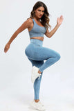 3 Piece Washed Square Neck Wide Strap Active Set - Trendsi - Flyclothing LLC