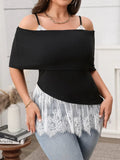 Plus Size Lace Detail Spaghetti Strap Short Sleeve Top - Trendsi