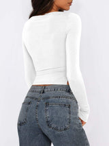 Tied Slit Round Neck Long Sleeve T-Shirt - Trendsi - Flyclothing LLC