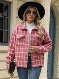 Plaid Collared Neck Long Sleeve Jacket - Trendsi