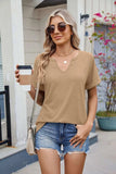 Florira Notched Short Sleeve T-Shirt - Trendsi - Flyclothing LLC