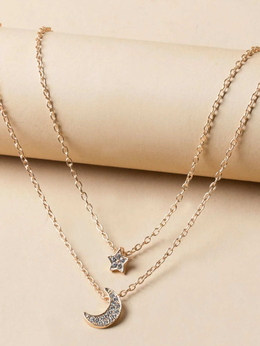 Double Layered Star and Moon Pendant Necklace - Trendsi - Flyclothing LLC