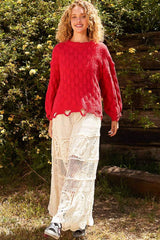 POL Checkered Distressed Edge Sweater - Trendsi - Flyclothing LLC
