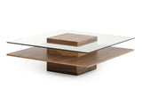 39" Clear And Brown Glass Coffee Table With Shelf - Homeroots