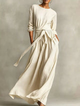 Full Size Long Sleeve Tie Waist Maxi Dress Plus Size - Trendsi - Flyclothing LLC