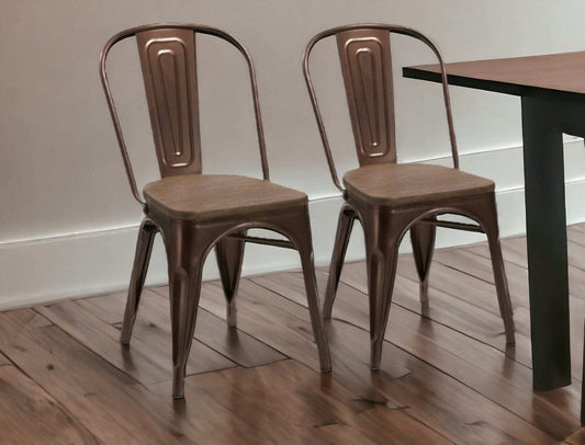 Set of Four Brown Metal and Wood Slat Back Dining Side Chairs - Homeroots - Flyclothing LLC