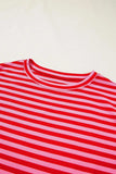 Stripe Ribbed Cap Sleeve Round Neck T Shirt - Trendsi - Flyclothing LLC